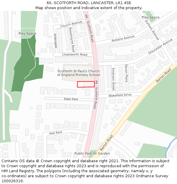60, SCOTFORTH ROAD, LANCASTER, LA1 4SE: Location map and indicative extent of plot