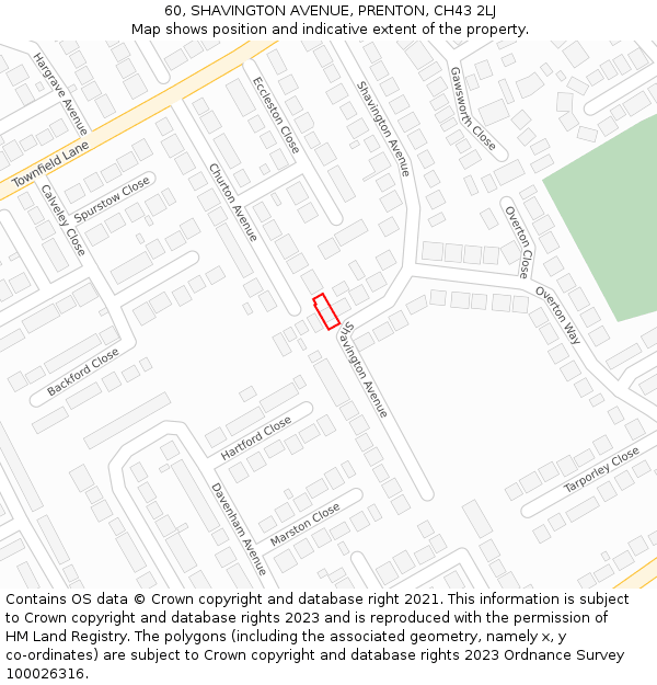 60, SHAVINGTON AVENUE, PRENTON, CH43 2LJ: Location map and indicative extent of plot