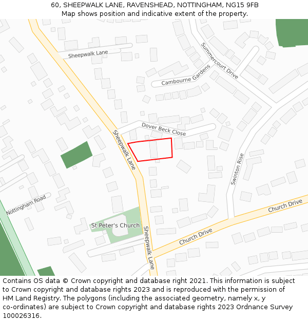 60, SHEEPWALK LANE, RAVENSHEAD, NOTTINGHAM, NG15 9FB: Location map and indicative extent of plot