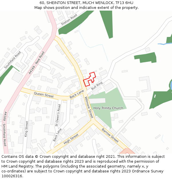 60, SHEINTON STREET, MUCH WENLOCK, TF13 6HU: Location map and indicative extent of plot