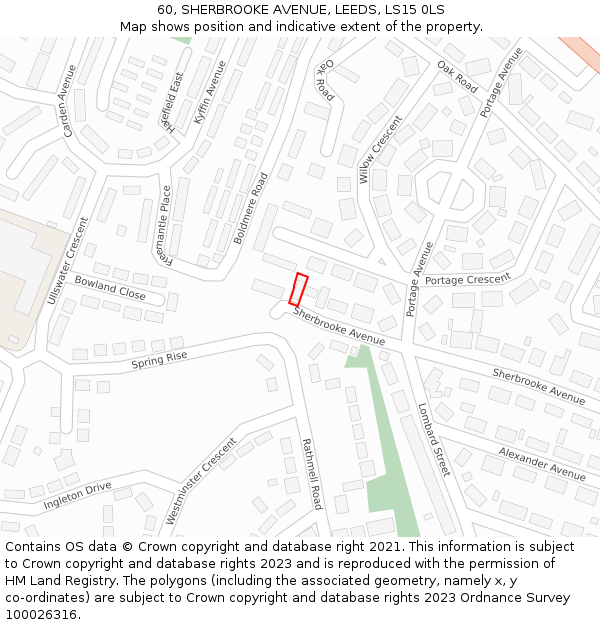 60, SHERBROOKE AVENUE, LEEDS, LS15 0LS: Location map and indicative extent of plot
