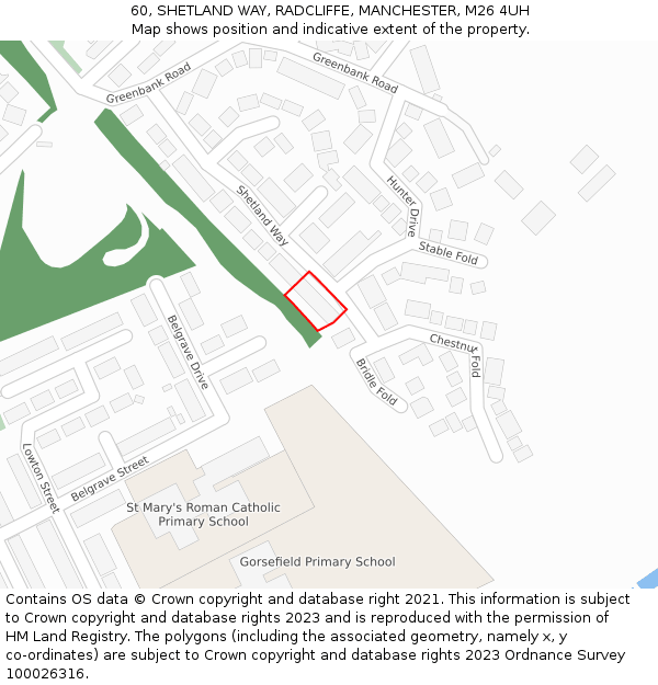60, SHETLAND WAY, RADCLIFFE, MANCHESTER, M26 4UH: Location map and indicative extent of plot