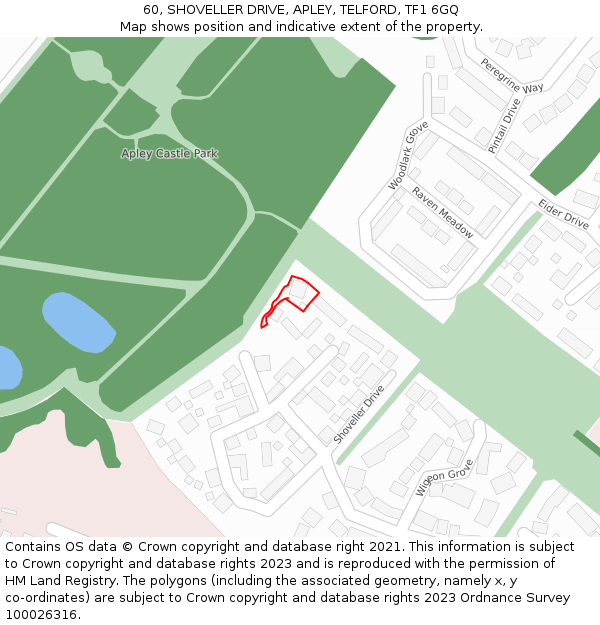60, SHOVELLER DRIVE, APLEY, TELFORD, TF1 6GQ: Location map and indicative extent of plot