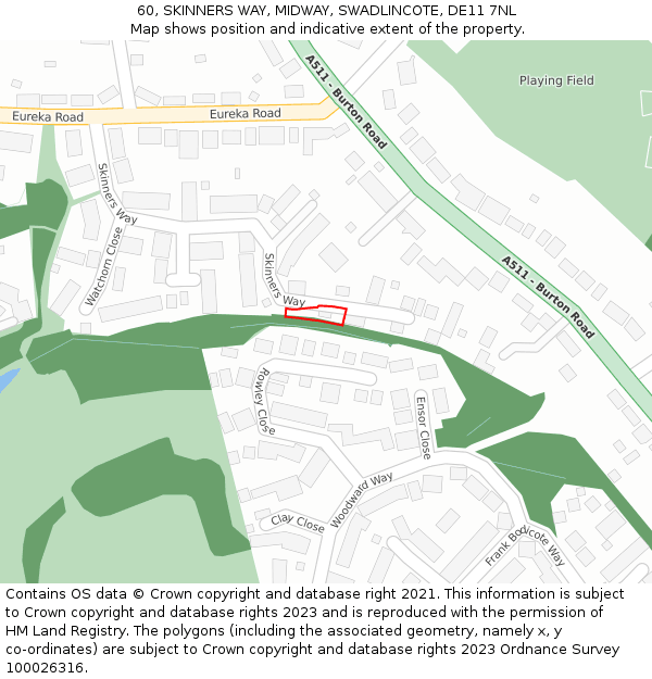 60, SKINNERS WAY, MIDWAY, SWADLINCOTE, DE11 7NL: Location map and indicative extent of plot