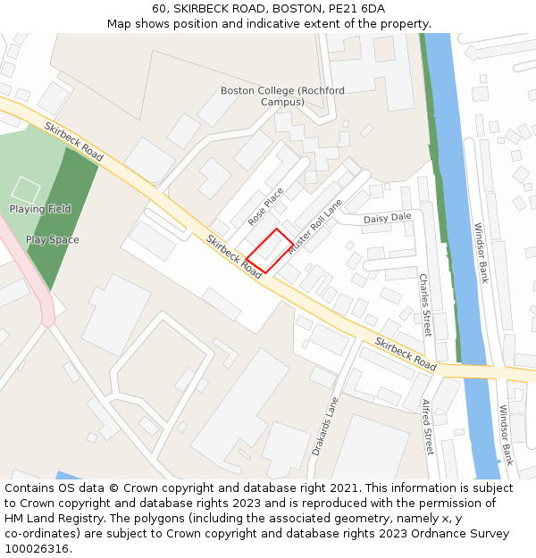 60, SKIRBECK ROAD, BOSTON, PE21 6DA: Location map and indicative extent of plot