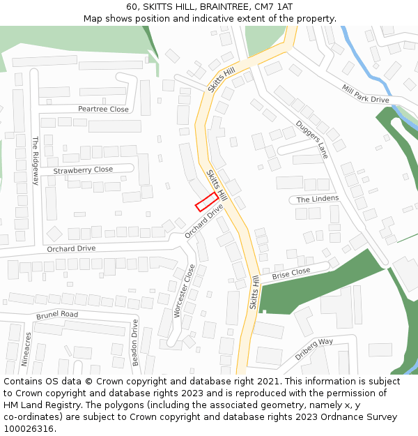 60, SKITTS HILL, BRAINTREE, CM7 1AT: Location map and indicative extent of plot