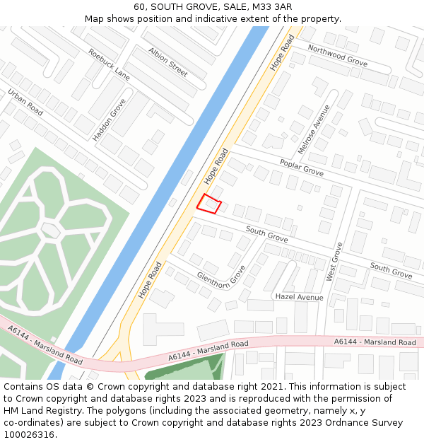60, SOUTH GROVE, SALE, M33 3AR: Location map and indicative extent of plot