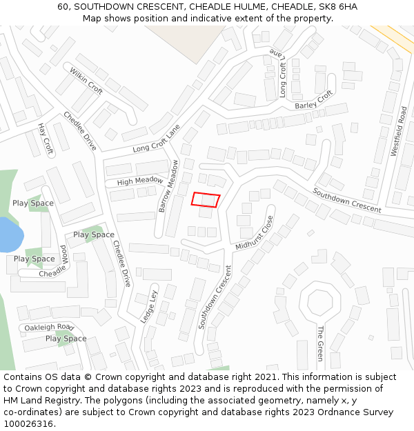 60, SOUTHDOWN CRESCENT, CHEADLE HULME, CHEADLE, SK8 6HA: Location map and indicative extent of plot