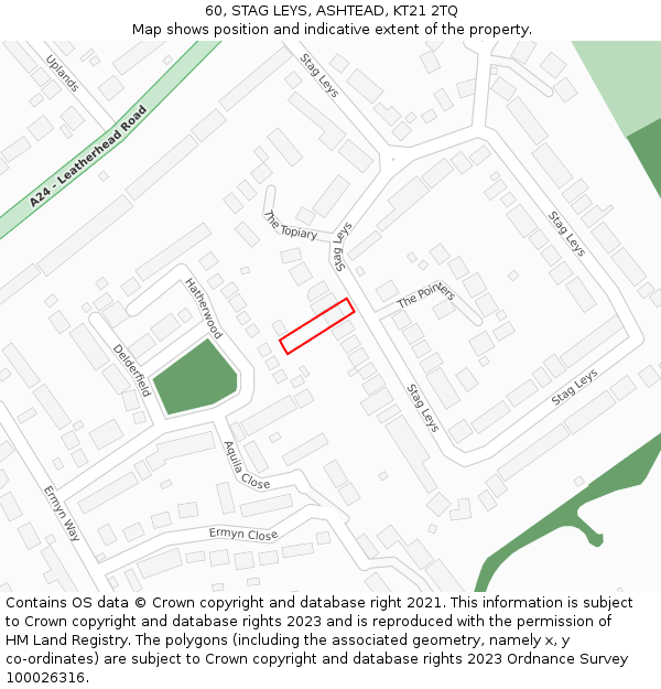 60, STAG LEYS, ASHTEAD, KT21 2TQ: Location map and indicative extent of plot