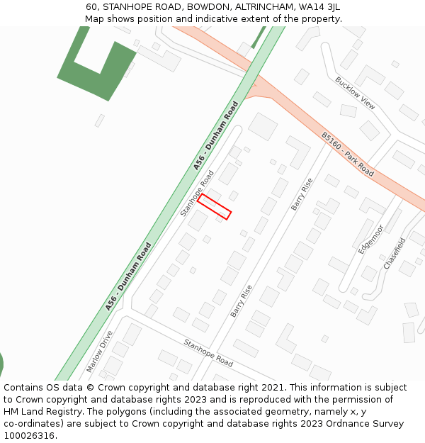 60, STANHOPE ROAD, BOWDON, ALTRINCHAM, WA14 3JL: Location map and indicative extent of plot