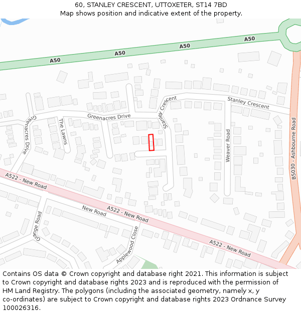 60, STANLEY CRESCENT, UTTOXETER, ST14 7BD: Location map and indicative extent of plot