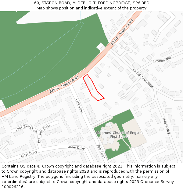 60, STATION ROAD, ALDERHOLT, FORDINGBRIDGE, SP6 3RD: Location map and indicative extent of plot