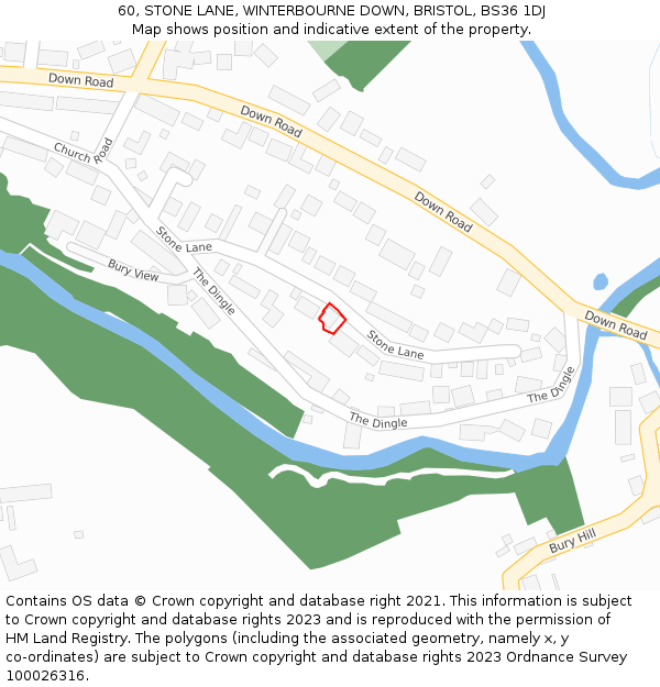 60, STONE LANE, WINTERBOURNE DOWN, BRISTOL, BS36 1DJ: Location map and indicative extent of plot
