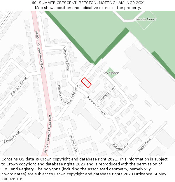 60, SUMMER CRESCENT, BEESTON, NOTTINGHAM, NG9 2GX: Location map and indicative extent of plot