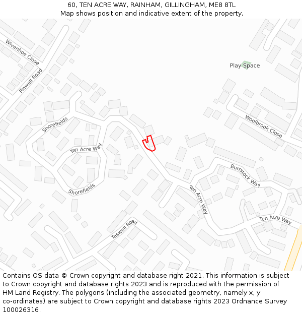 60, TEN ACRE WAY, RAINHAM, GILLINGHAM, ME8 8TL: Location map and indicative extent of plot