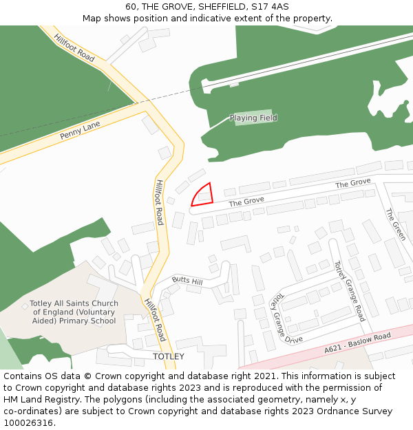 60, THE GROVE, SHEFFIELD, S17 4AS: Location map and indicative extent of plot