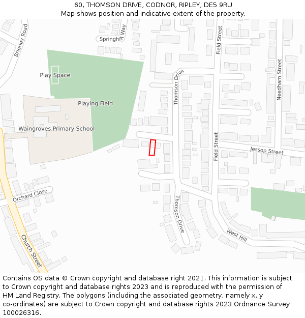 60, THOMSON DRIVE, CODNOR, RIPLEY, DE5 9RU: Location map and indicative extent of plot