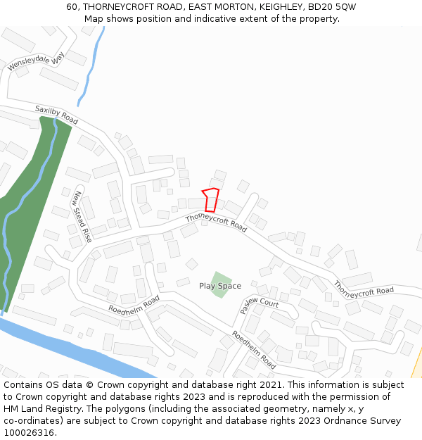 60, THORNEYCROFT ROAD, EAST MORTON, KEIGHLEY, BD20 5QW: Location map and indicative extent of plot