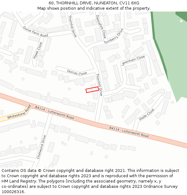 60, THORNHILL DRIVE, NUNEATON, CV11 6XG: Location map and indicative extent of plot