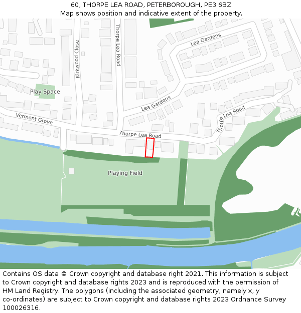 60, THORPE LEA ROAD, PETERBOROUGH, PE3 6BZ: Location map and indicative extent of plot