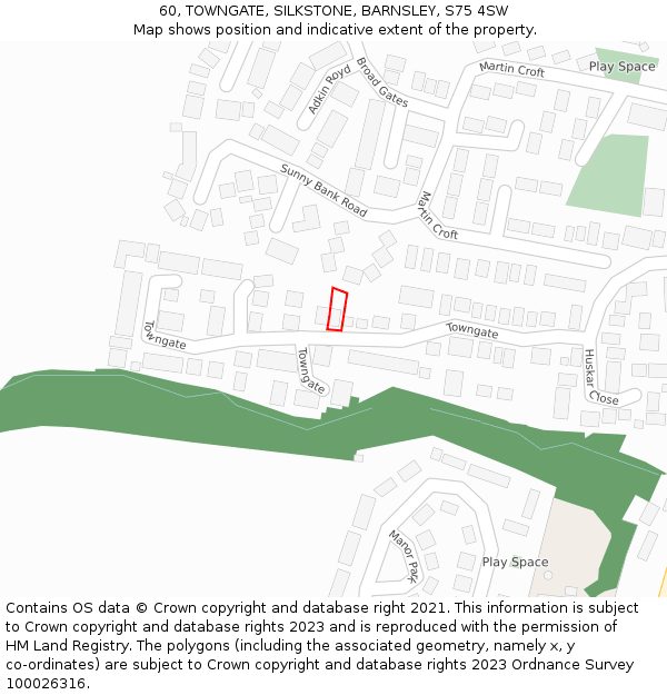 60, TOWNGATE, SILKSTONE, BARNSLEY, S75 4SW: Location map and indicative extent of plot