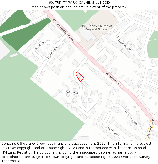 60, TRINITY PARK, CALNE, SN11 0QD: Location map and indicative extent of plot
