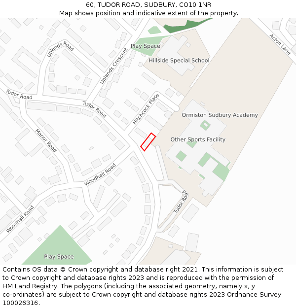 60, TUDOR ROAD, SUDBURY, CO10 1NR: Location map and indicative extent of plot