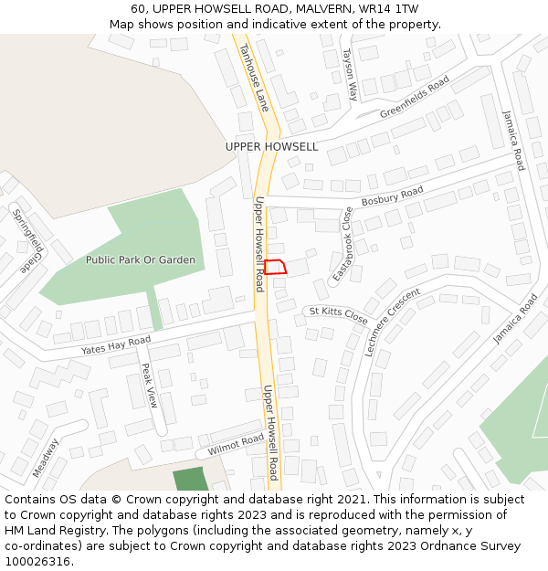 60, UPPER HOWSELL ROAD, MALVERN, WR14 1TW: Location map and indicative extent of plot