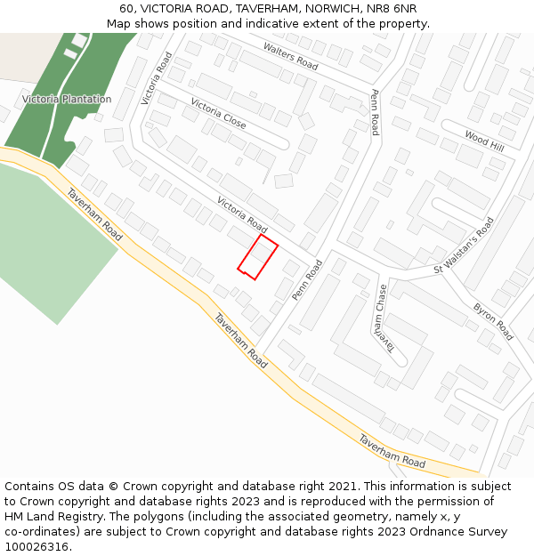 60, VICTORIA ROAD, TAVERHAM, NORWICH, NR8 6NR: Location map and indicative extent of plot