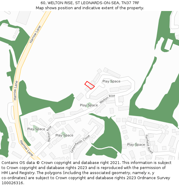 60, WELTON RISE, ST LEONARDS-ON-SEA, TN37 7RF: Location map and indicative extent of plot