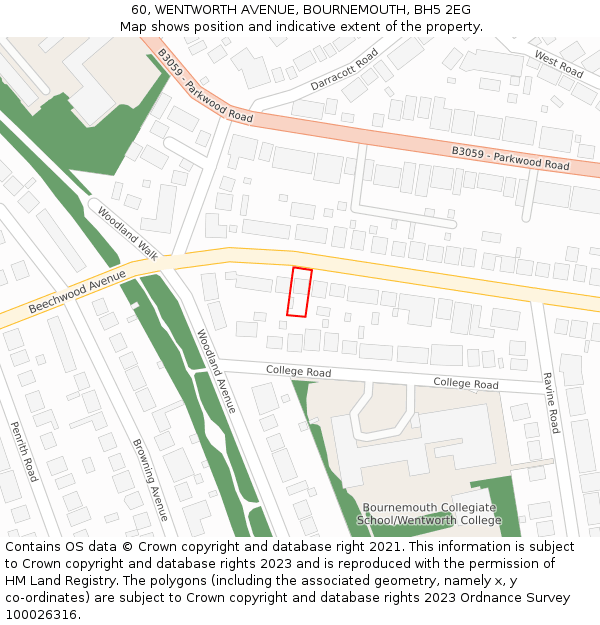 60, WENTWORTH AVENUE, BOURNEMOUTH, BH5 2EG: Location map and indicative extent of plot