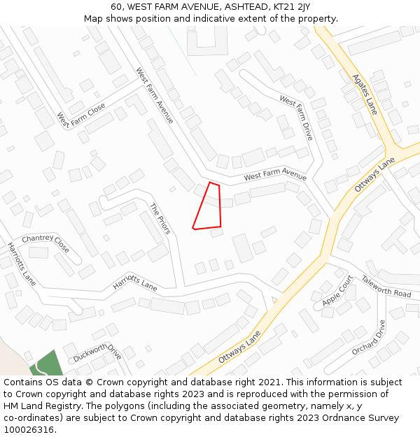 60, WEST FARM AVENUE, ASHTEAD, KT21 2JY: Location map and indicative extent of plot