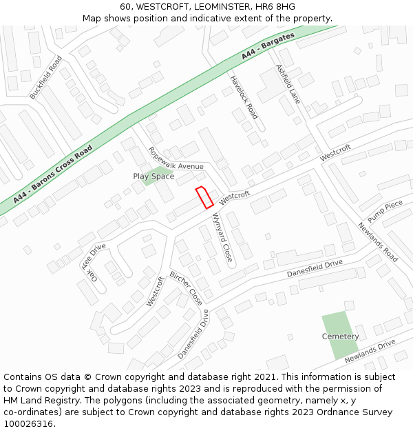 60, WESTCROFT, LEOMINSTER, HR6 8HG: Location map and indicative extent of plot