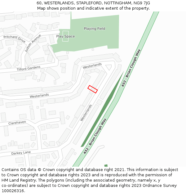 60, WESTERLANDS, STAPLEFORD, NOTTINGHAM, NG9 7JG: Location map and indicative extent of plot