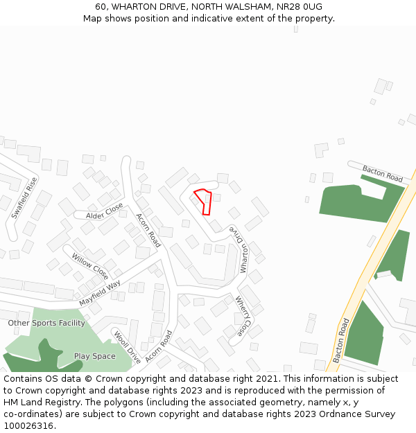 60, WHARTON DRIVE, NORTH WALSHAM, NR28 0UG: Location map and indicative extent of plot