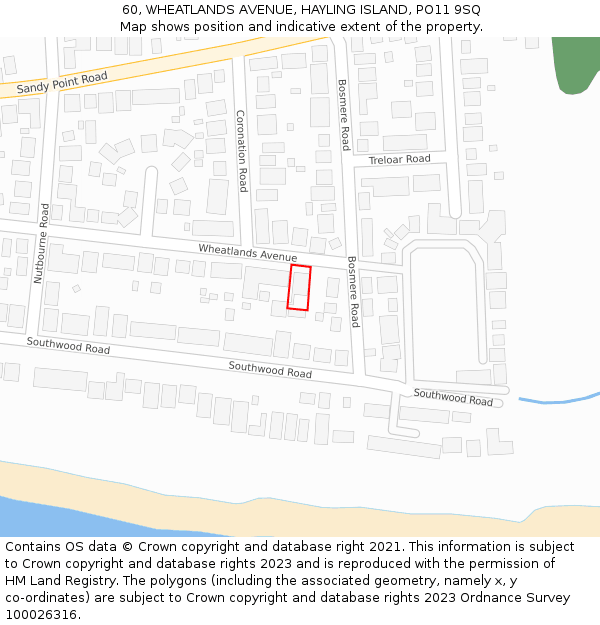 60, WHEATLANDS AVENUE, HAYLING ISLAND, PO11 9SQ: Location map and indicative extent of plot