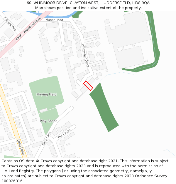60, WHINMOOR DRIVE, CLAYTON WEST, HUDDERSFIELD, HD8 9QA: Location map and indicative extent of plot