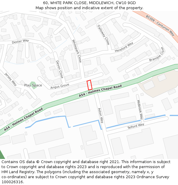 60, WHITE PARK CLOSE, MIDDLEWICH, CW10 9GD: Location map and indicative extent of plot