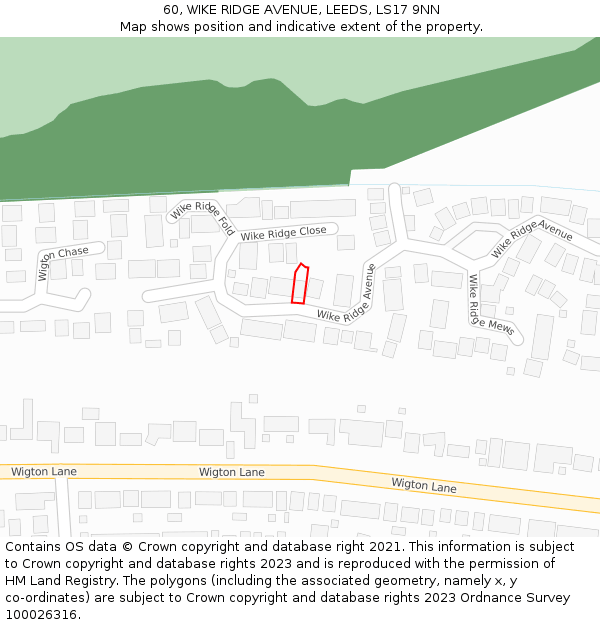 60, WIKE RIDGE AVENUE, LEEDS, LS17 9NN: Location map and indicative extent of plot
