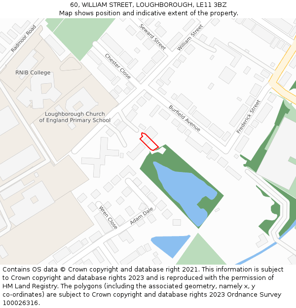60, WILLIAM STREET, LOUGHBOROUGH, LE11 3BZ: Location map and indicative extent of plot