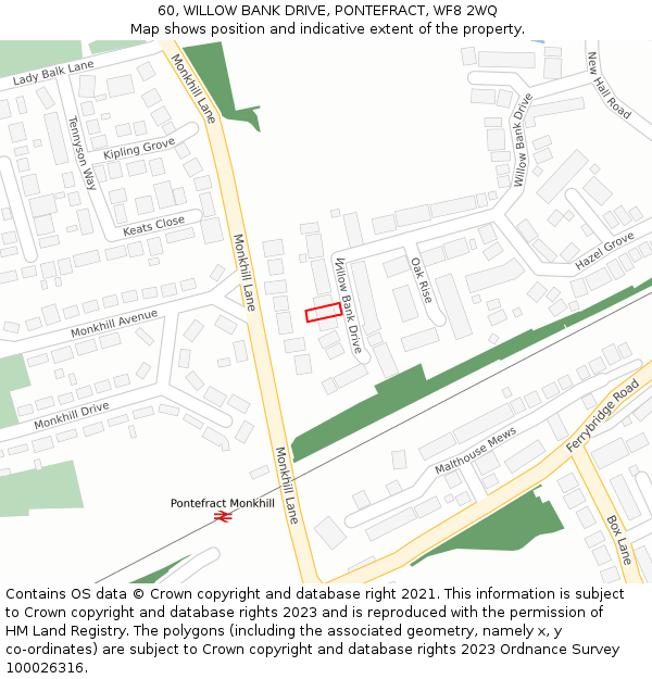 60, WILLOW BANK DRIVE, PONTEFRACT, WF8 2WQ: Location map and indicative extent of plot