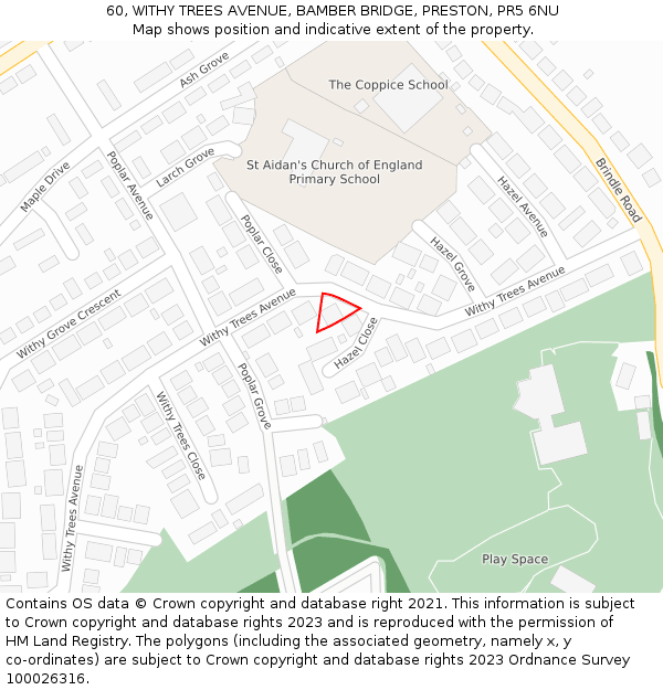60, WITHY TREES AVENUE, BAMBER BRIDGE, PRESTON, PR5 6NU: Location map and indicative extent of plot