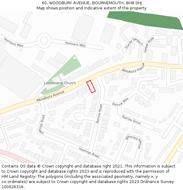 60, WOODBURY AVENUE, BOURNEMOUTH, BH8 0HJ: Location map and indicative extent of plot