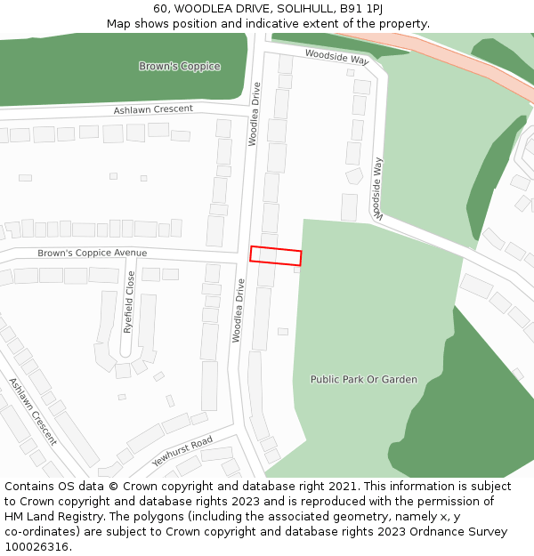 60, WOODLEA DRIVE, SOLIHULL, B91 1PJ: Location map and indicative extent of plot