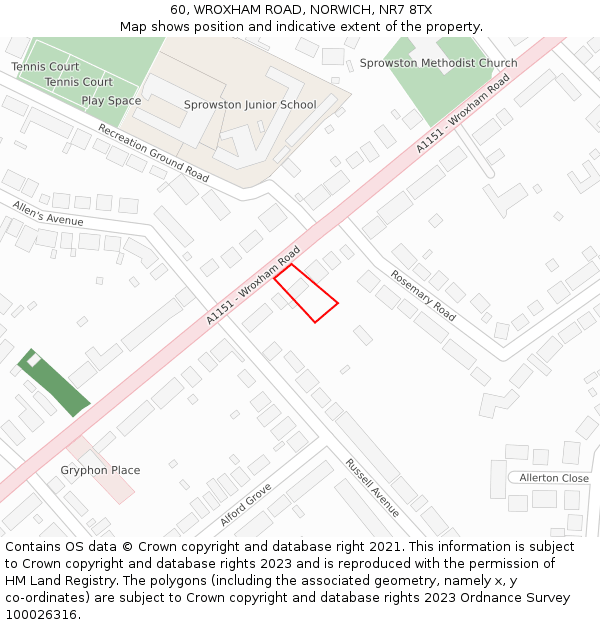 60, WROXHAM ROAD, NORWICH, NR7 8TX: Location map and indicative extent of plot