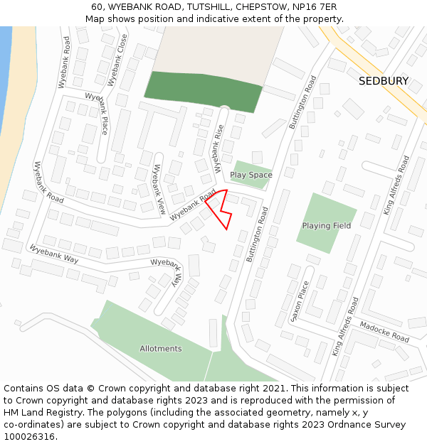 60, WYEBANK ROAD, TUTSHILL, CHEPSTOW, NP16 7ER: Location map and indicative extent of plot