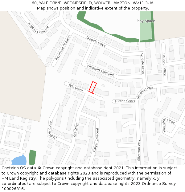 60, YALE DRIVE, WEDNESFIELD, WOLVERHAMPTON, WV11 3UA: Location map and indicative extent of plot