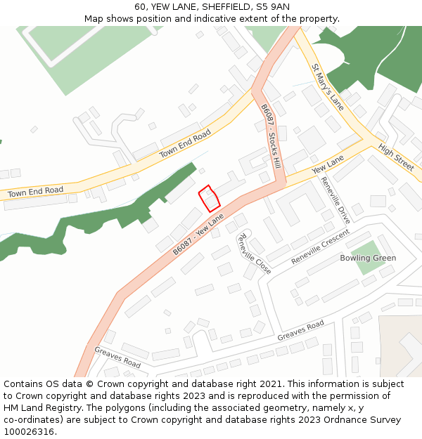60, YEW LANE, SHEFFIELD, S5 9AN: Location map and indicative extent of plot