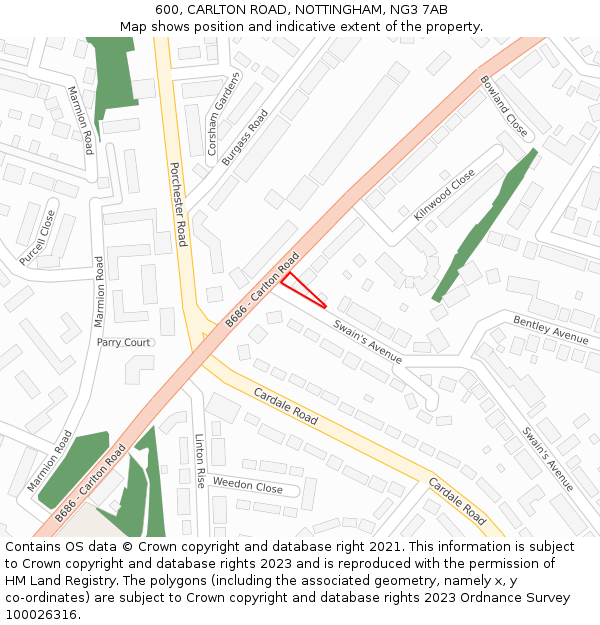 600, CARLTON ROAD, NOTTINGHAM, NG3 7AB: Location map and indicative extent of plot