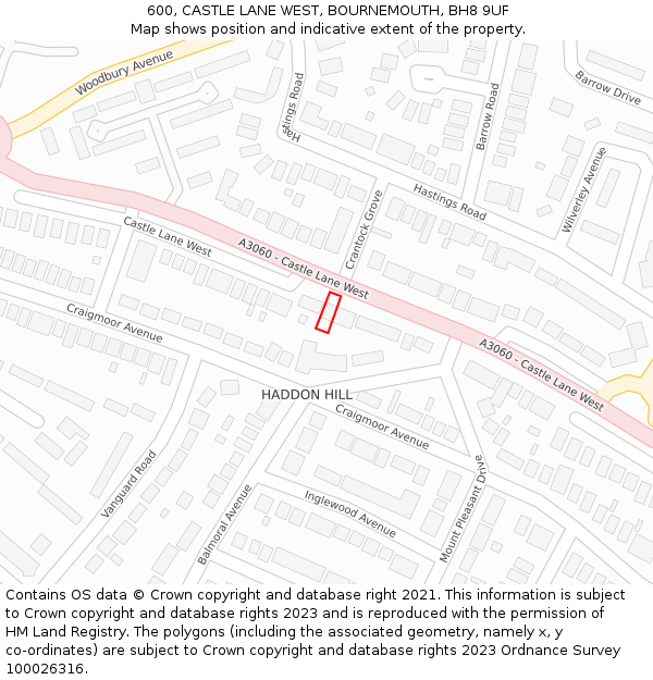 600, CASTLE LANE WEST, BOURNEMOUTH, BH8 9UF: Location map and indicative extent of plot